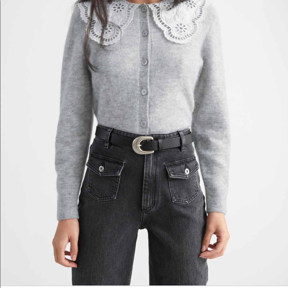 & Other Stories Gray Embroidered L Collar Cardigan XS